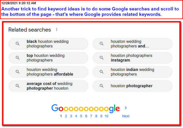 how to find google keyword listings for wedding photographers