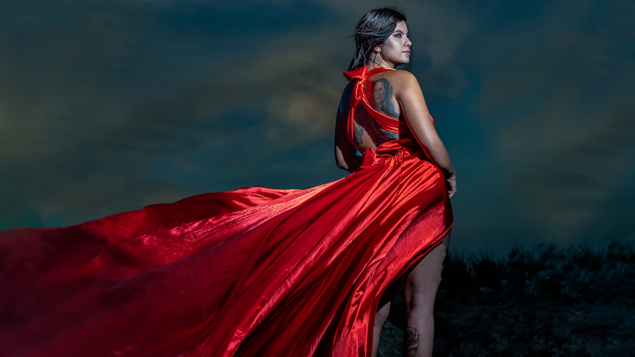 red flying dress fashion photoshoot